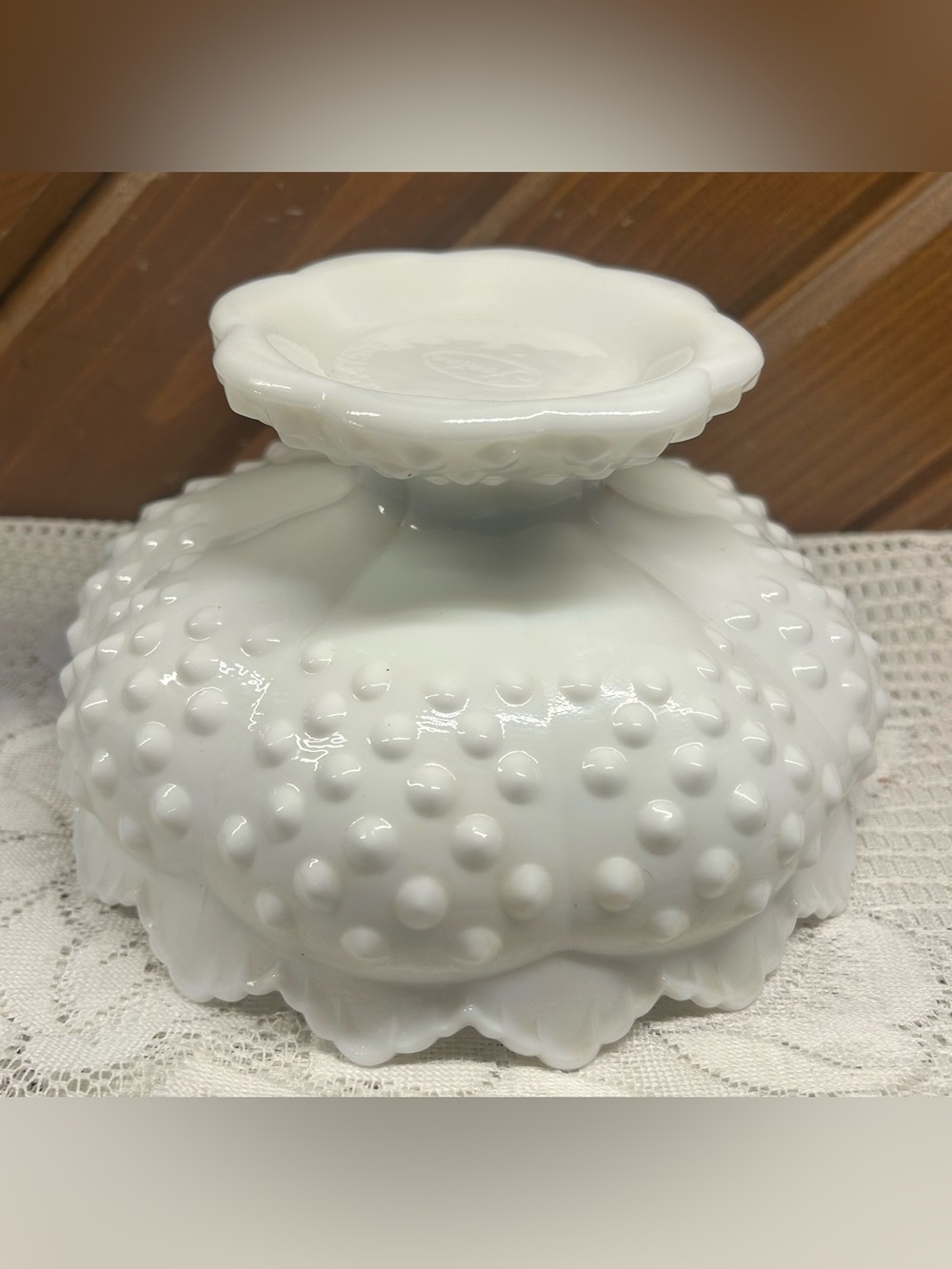 Vintage Fenton Hobnail Milk Glass Creative Candle Bowl - Picture 4 of 7